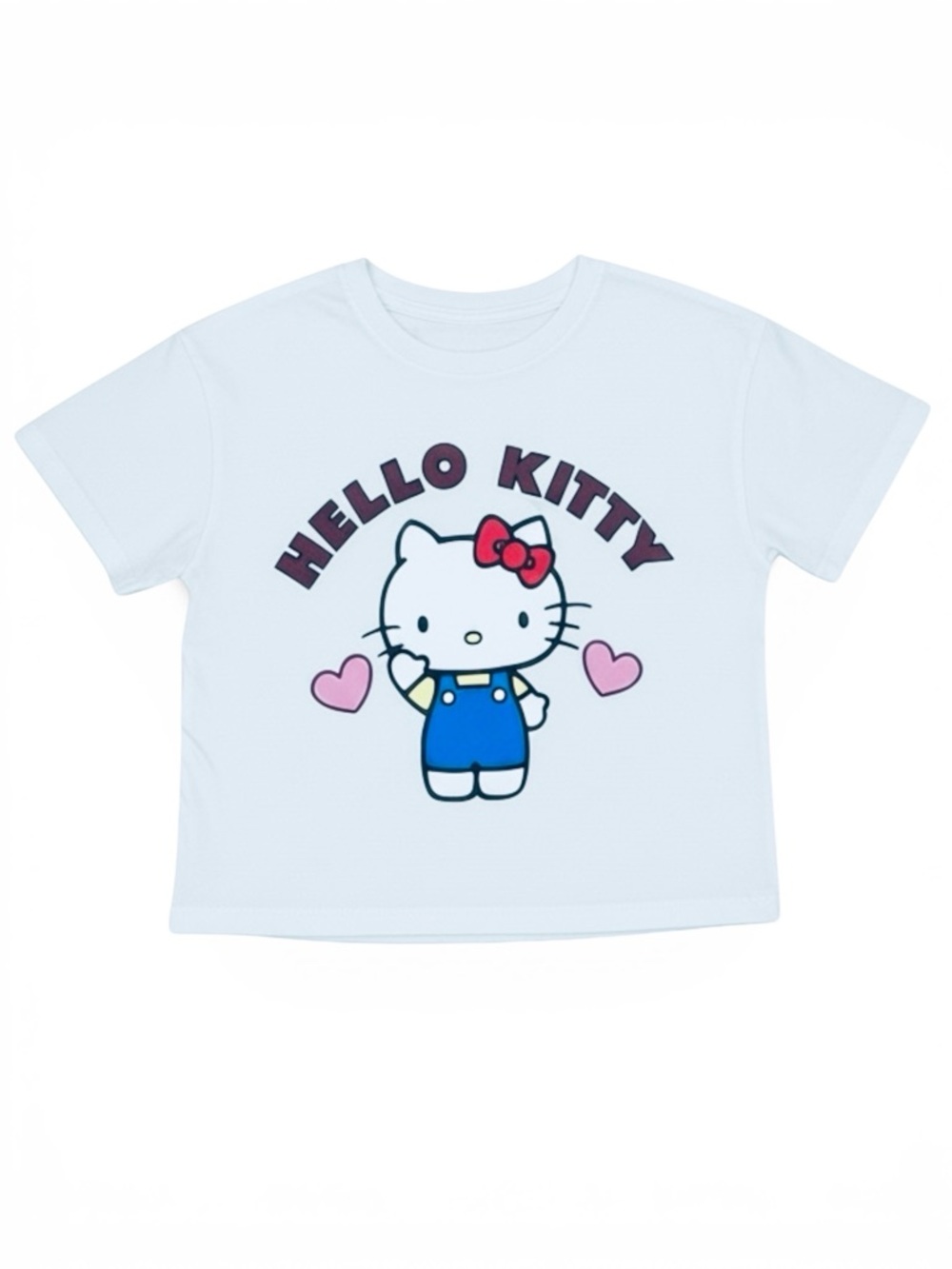 ZARA White Hello Kitty Tee with Blue Overalls and Pink Hearts, Red Bow Girls 5Y